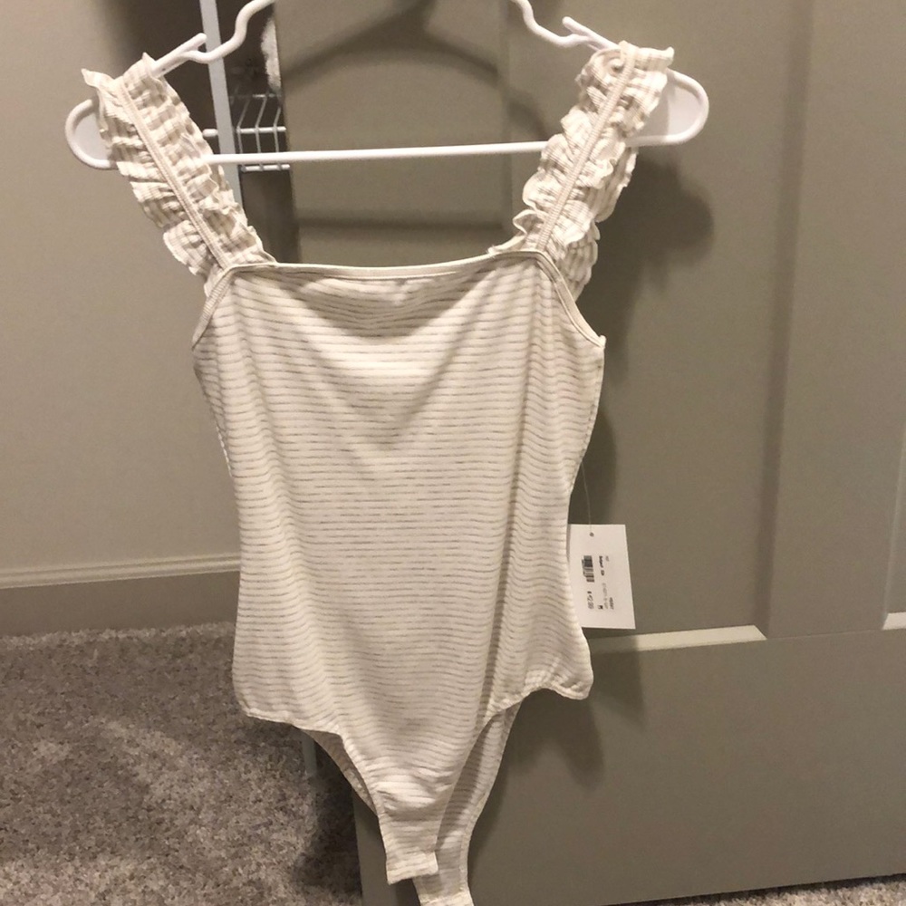 ruffle strap striped bodysuit tank